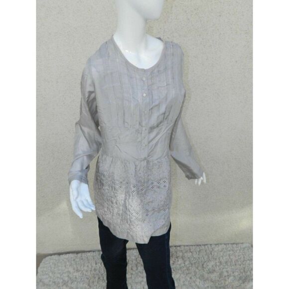 Johnny Was Blouse Gray Silk Eyelet Embroidered Shirt Small - Picture 1 of 10